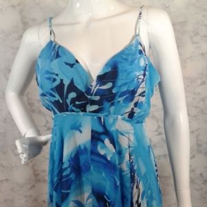 Jennifer Lopez Blue Floral Spaghetti Strap Dress